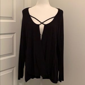 Heather Long Sleeve Black Criss Cross Top